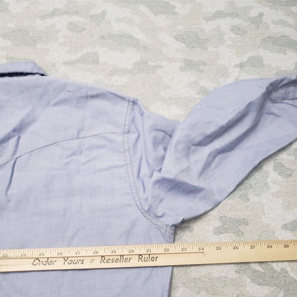 Wrangler Shirt Mens 15.5x34 Blue Pockets Pearl Snap Long Sleeve Western Cowboy - Picture 7 of 9